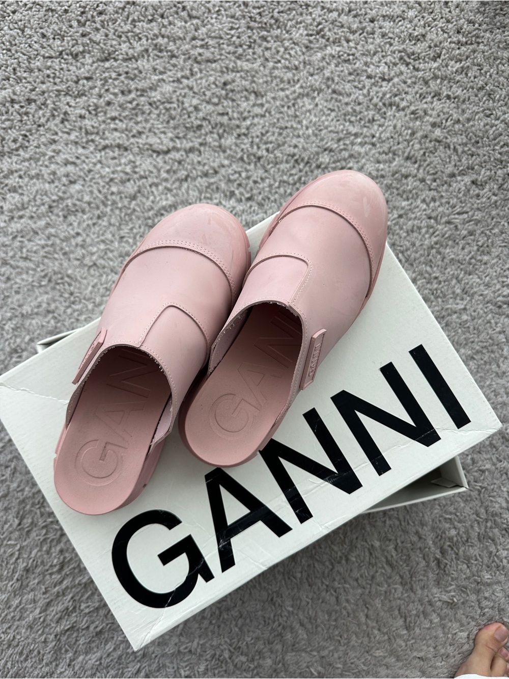 Ganni Blush Pink Leather Slip-On Mules